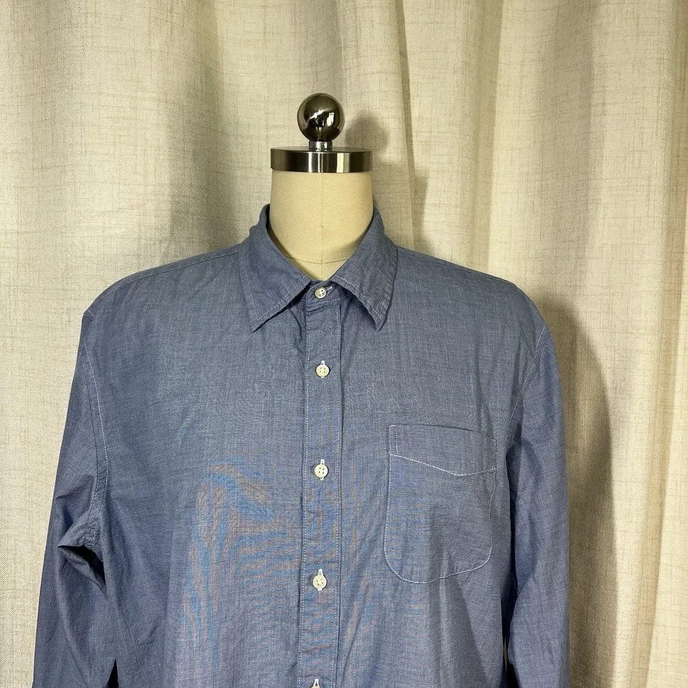 J. Crew Mens Relaxed Secret Wash‎ Cotton Button Down Shirt Waterfall Blue Large
